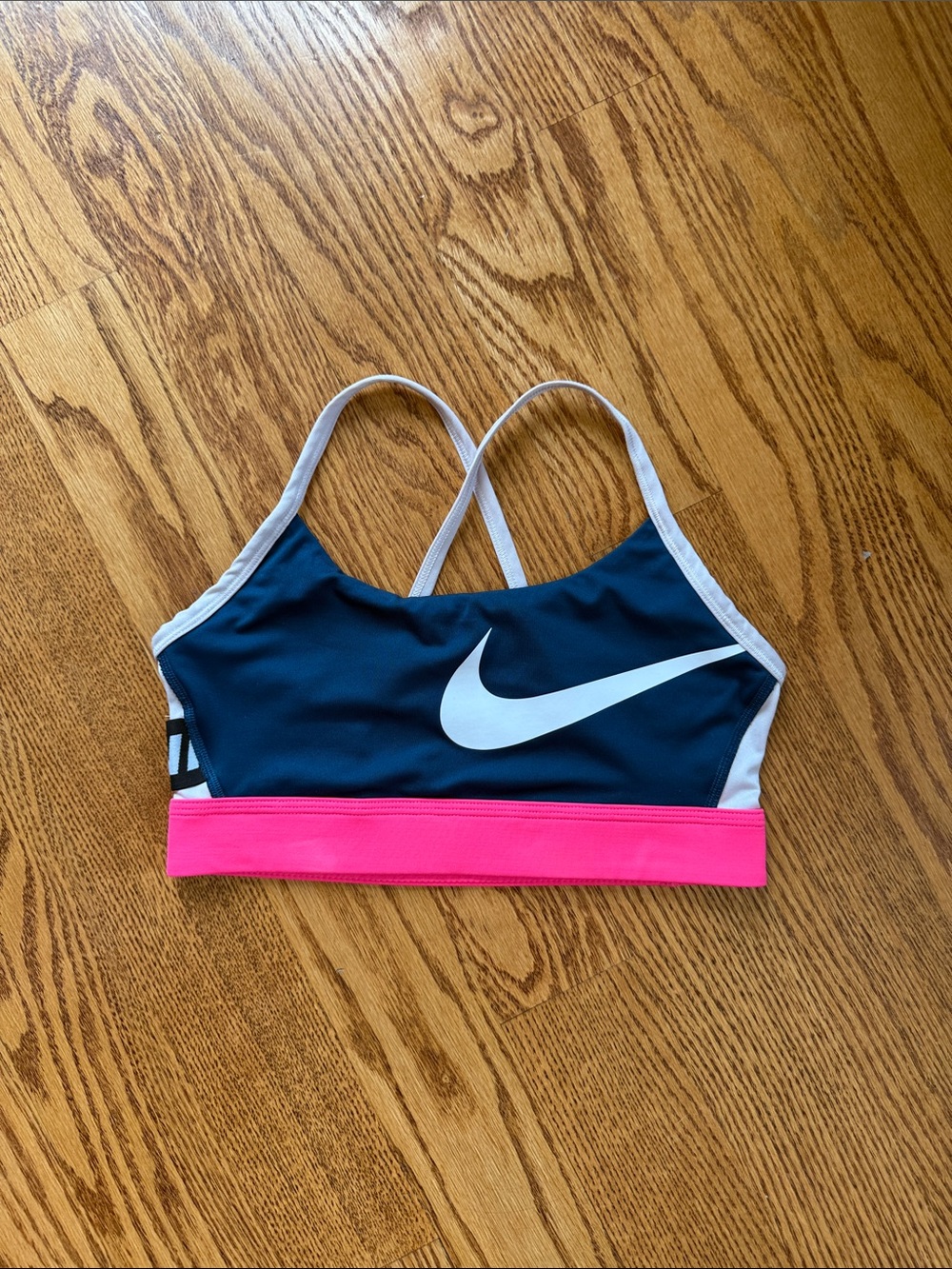 Nike “Icon Clash” Light Support Padded Sports Bra, Blue & Pink Mix, Size Medium